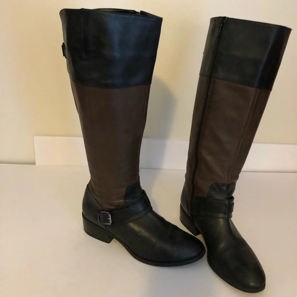 Ralph Lauren Shoes - Lauren Ralph Lauren 7B Two Tone Brown and Black Leather Riding Boots Womens